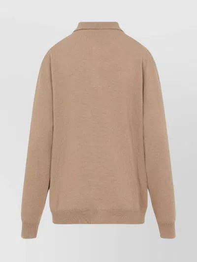 Miu Miu Argyle Pattern Cashmere Polo Pullover In Neutral