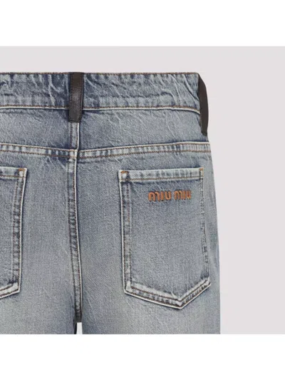 Miu Miu Cotton Denim Jeans Leather Accents In Blue
