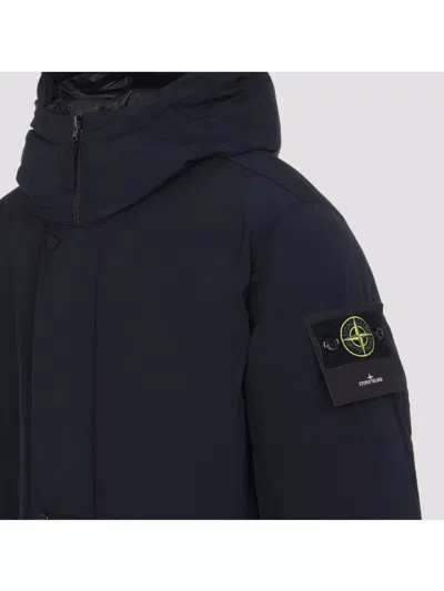 Stone Island Tech Fabric Hooded Parka In Blue