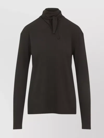 Lemaire Long Sleeve Scarf Collar T-shirt In Brown