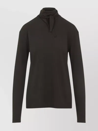 Lemaire Long Sleeve Scarf Collar T-shirt In Brown