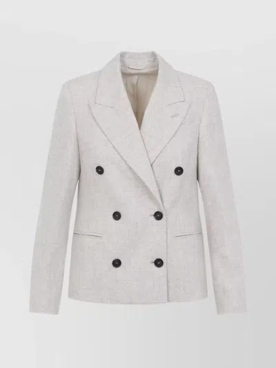 Brunello Cucinelli Double Breasted Wool And Cashmere Jacket In White