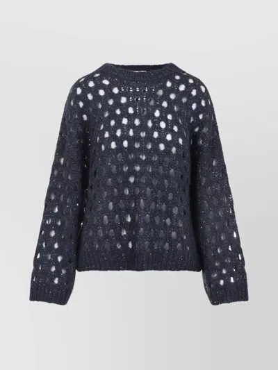 Brunello Cucinelli Sequin-embellished Open-knit Sweater In Blue