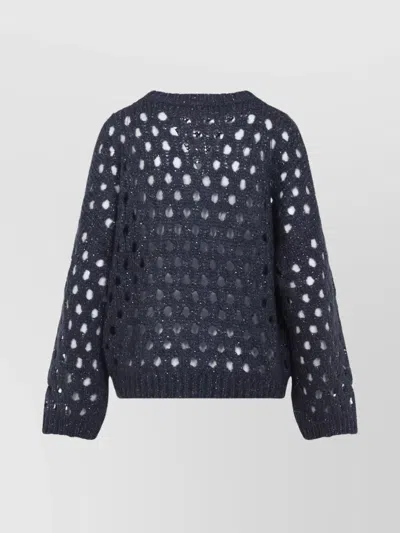 Brunello Cucinelli Sequin-embellished Open-knit Sweater In Blue