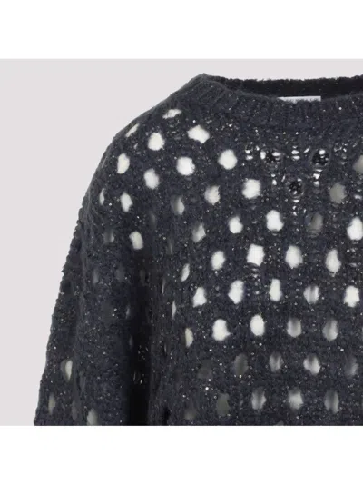 Brunello Cucinelli Sequin-embellished Open-knit Sweater In Blue