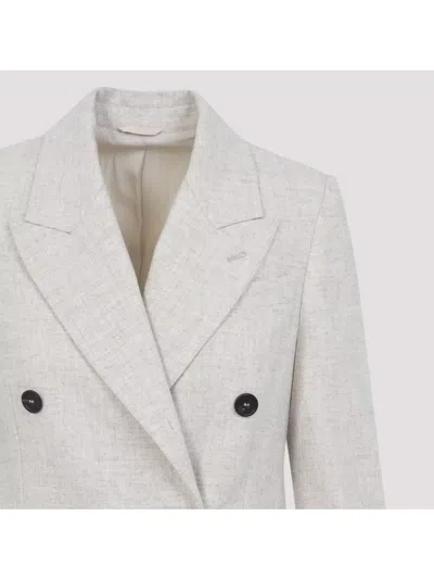 Brunello Cucinelli Double Breasted Wool And Cashmere Jacket In White