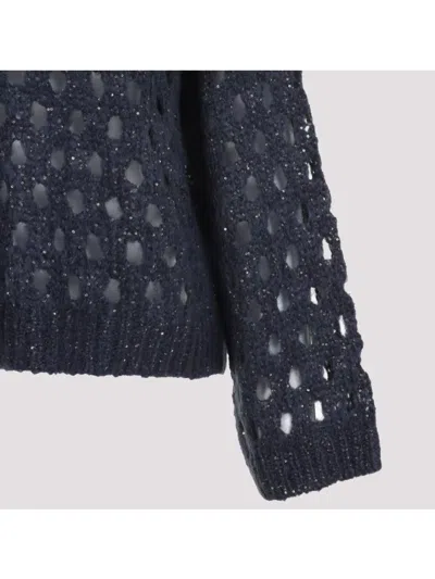Brunello Cucinelli Sequin-embellished Open-knit Sweater In Blue