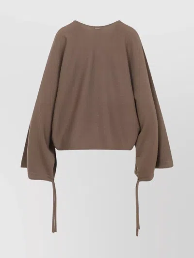Max Mara Wool Drawstring Cuffs Pullover In Neutral