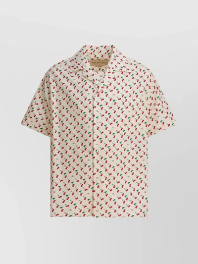 Valentino Cotton Poplin Bowling Shirt With Cherryfic Print In Neutral