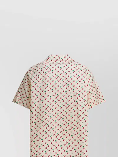 Valentino Cotton Poplin Bowling Shirt With Cherryfic Print In Neutral