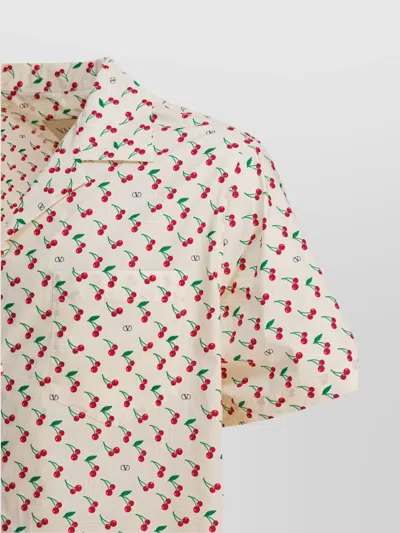 Valentino Cotton Poplin Bowling Shirt With Cherryfic Print In Neutral