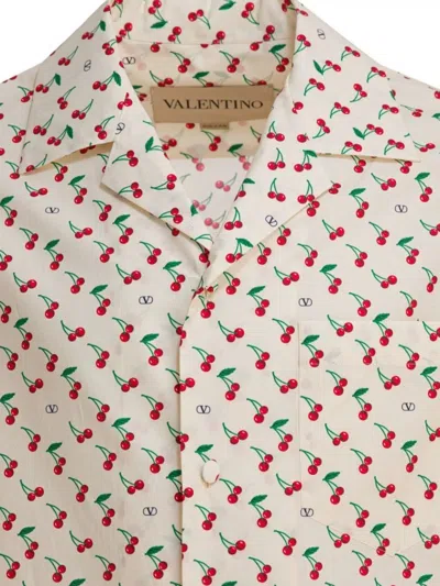 Valentino Cotton Poplin Bowling Shirt With Cherryfic Print In Neutral