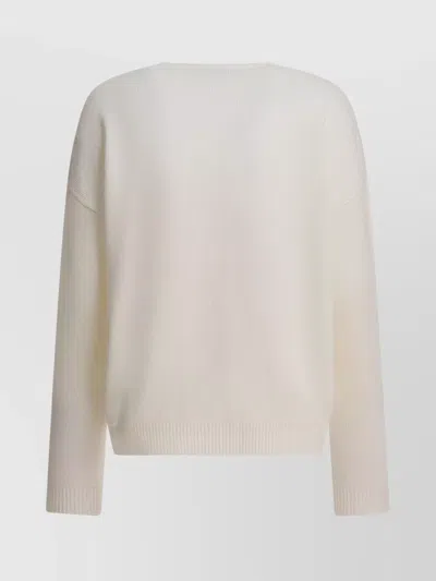 Max Mara Crew Neck Wool Cashmere Sweater With Graphic Detail In White