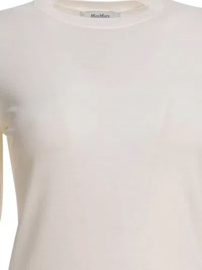 Max Mara Crew Neck Ribbed Cuffs Short Sleeves In Neutral