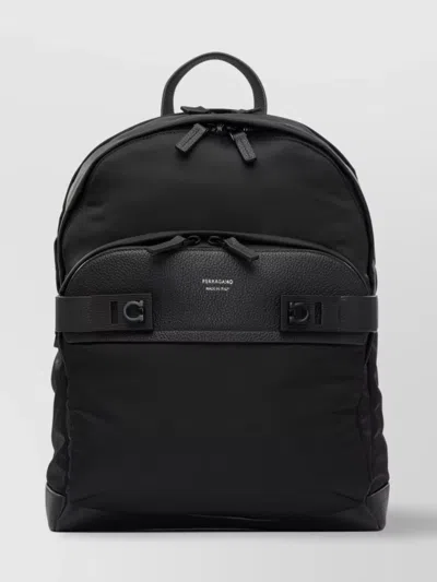 Ferragamo Durable Black Backpack With Leather Accents In Black