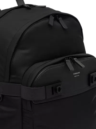 Ferragamo Durable Black Backpack With Leather Accents In Black