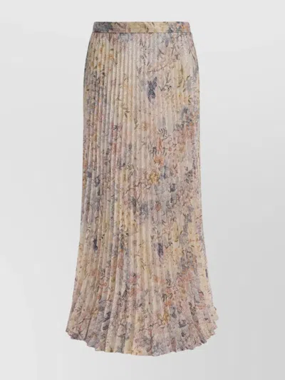 Golden Goose Floral Pleated Midi Skirt Sequins In Brown