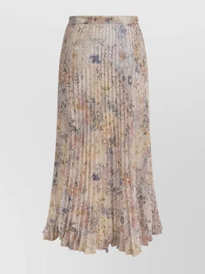 Golden Goose Floral Pleated Midi Skirt Sequins In Brown