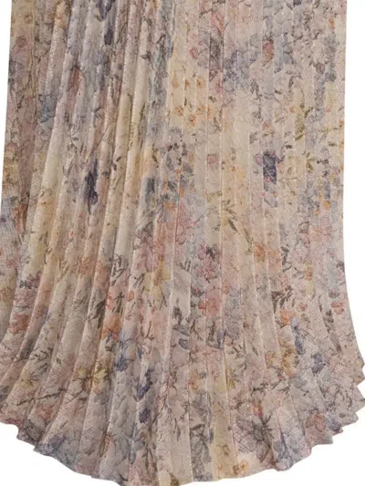Golden Goose Floral Pleated Midi Skirt Sequins In Brown