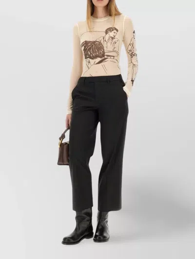 Jw Anderson Sheer Graphic Print Top With Long Sleeves In Neutral