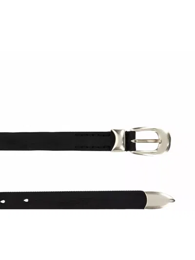Our Legacy Belt Leather Silver-tone Hardware In Black