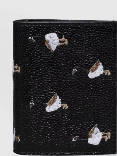 Thom Browne Double Card Holder Embroidered Leather