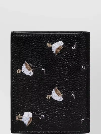 Thom Browne Double Card Holder Embroidered Leather