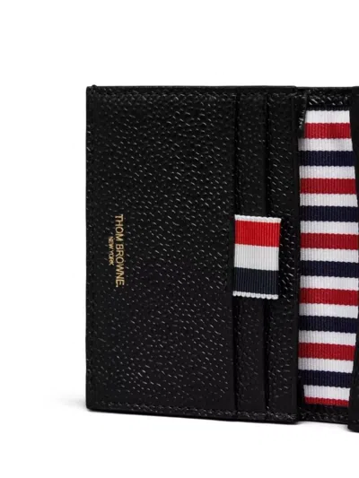 Thom Browne Double Card Holder Embroidered Leather