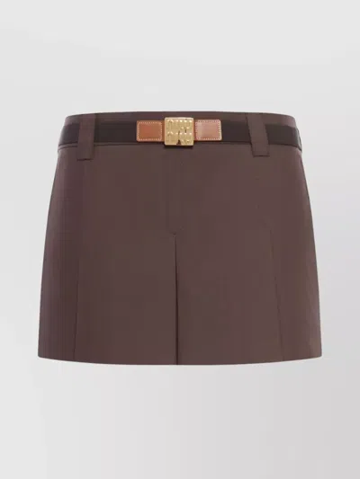 Miu Miu Panama Skirt Pleats Belt Loops In Brown