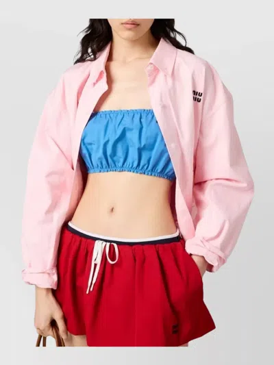 Miu Miu Cropped Top Popeline Spaghetti Straps In Blue
