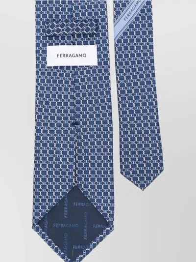 Ferragamo Aida Silk Tie Geometric Pattern In Blue