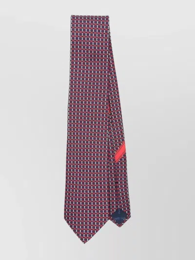 Ferragamo Geometric-pattern Silk Tie Contrast Trim In Multi
