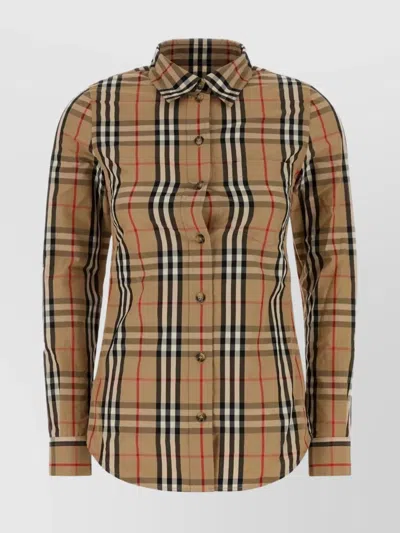 Burberry Cotton Shirt With Embroidered Check Pattern In Multi