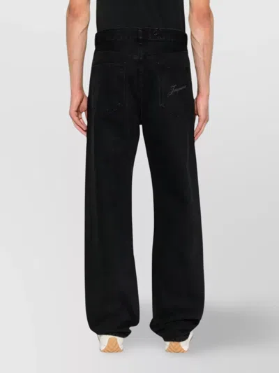 Jacquemus Straight Denim Pants Featuring Belt Loops In Black