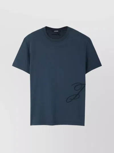 Jacquemus Mens Dark Navy Logo-embroidered Cotton T-shirt