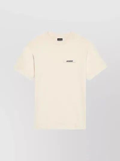 Jacquemus 'le T-shirt Gros Grain' Beige T-shirt With Logo Patch On The Front In Metallic