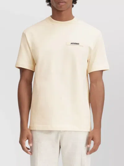 Jacquemus 'le T-shirt Gros Grain' Beige T-shirt With Logo Patch On The Front In Metallic