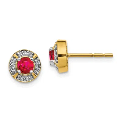 Diamond2deal 14k Yellow Gold Diamond And Ruby Fancy Halo Stud Earrings