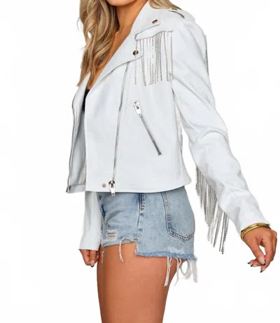 Buddylove Rife Crystal Fringe Vegan Leather Jacket In White In White
