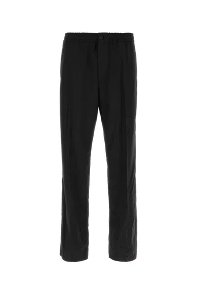 Ferragamo Trousers Wool Blend Elastic Waistband In Black