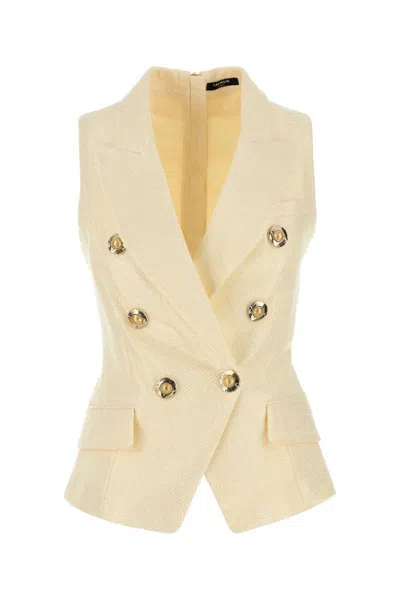 Balmain Jacquard Vest With Flap Pockets And Gold-tone Buttons In Yellow