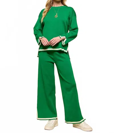 Cezele Green Pants Set In Kelly Green With Cream Accents