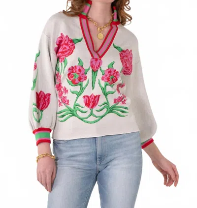 Emily Mccarthy Lolli Blouson Sleeves Sweater In Garden Cheetah In Multi
