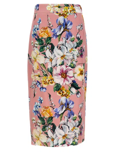 Dolce & Gabbana Stertch Silk Skirt With Multicolor Floral Print