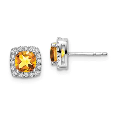 Diamond2deal 14k White Gold Cushion Citrine And Diamond Halo Stud Earrings