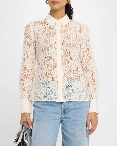 L Agence Miai Lace Button Down Blouse In Vintage White