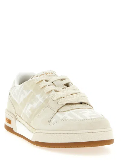 Fendi Match Ff Jacquard And Leather Sneakers In Neutral
