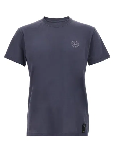 Fendi Cotton T-shirt With Ff Detail In Blue