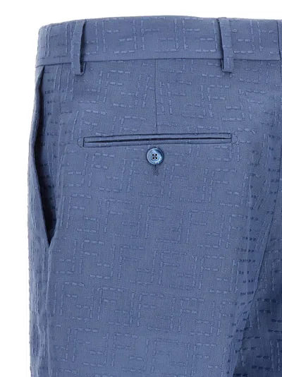 Fendi Linen Bermuda With Jacquard Trousers Light Blue