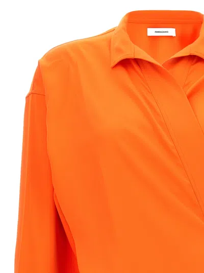 Ferragamo Shirt With Asymmetrical Closure Orange Women In Orange